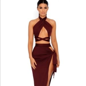 Oh Polly | Tops | Burgundy Two Piece Crop And Skirt Set Oh Polly | Poshmark